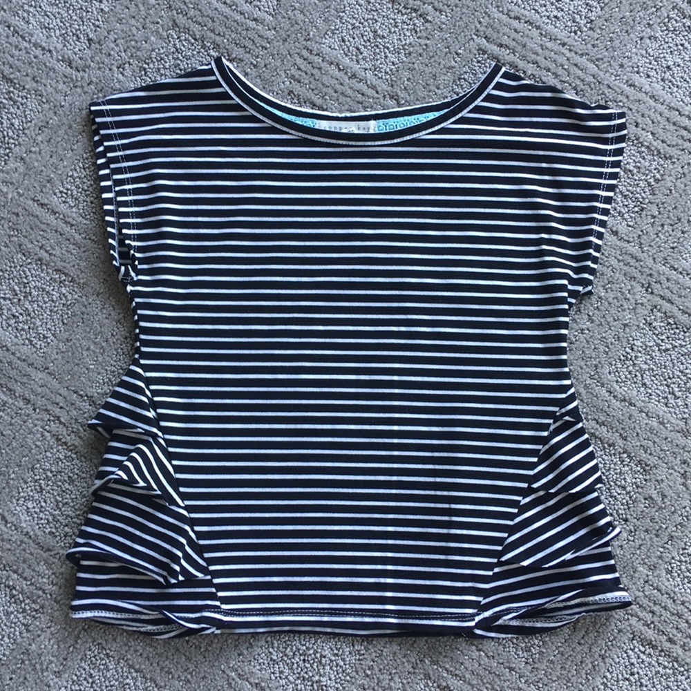 Girls striped top with ruffled side detailing